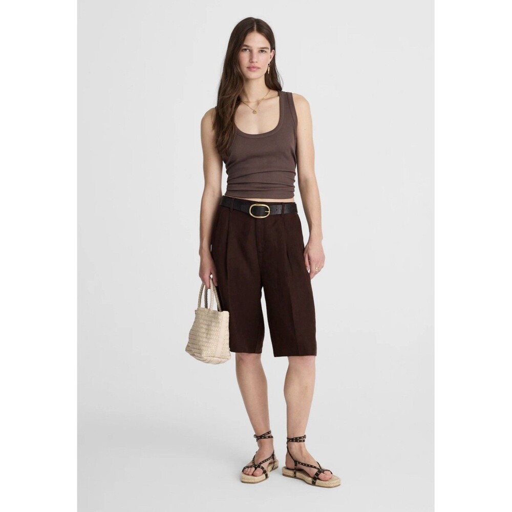 NWT Madewell Relaxed Pleated Trouser Shorts Chocolate Brown Linen Size 10